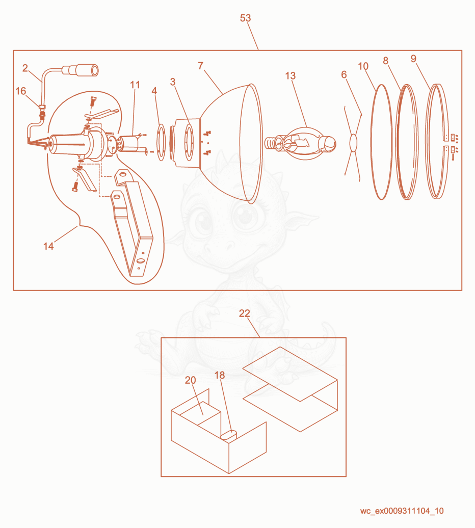 Exploded parts diagram of the Light cpl. of a Wacker Neuson LTC4L, with numbered balloons