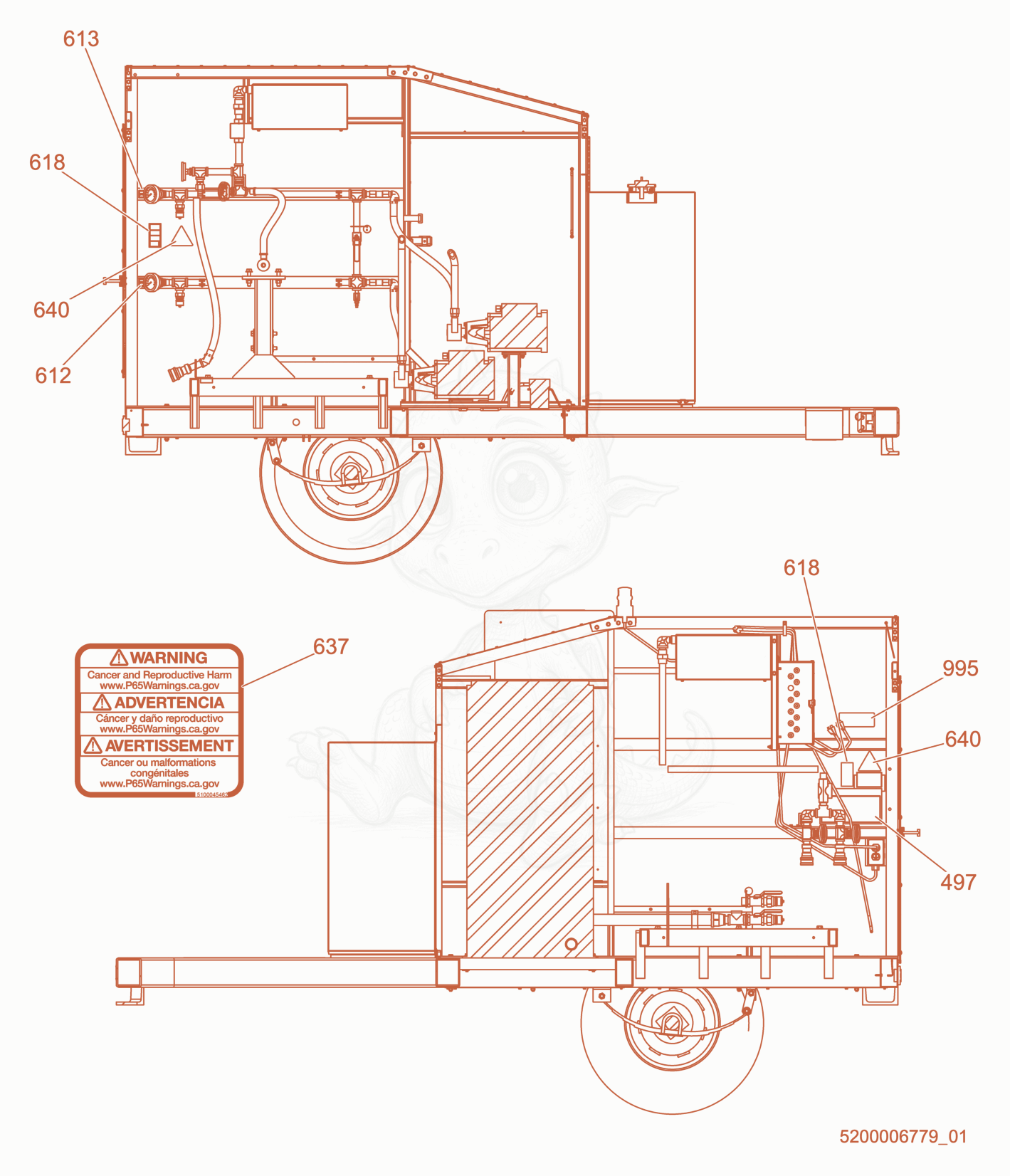 Exploded parts diagram of the Labels of a Wacker Neuson E3000ES, with numbered balloons