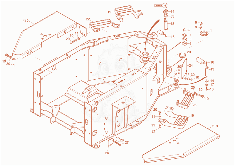 Exploded parts diagram of the REAR PART CHASSIS 1 of a Wacker Neuson 6001, with numbered balloons