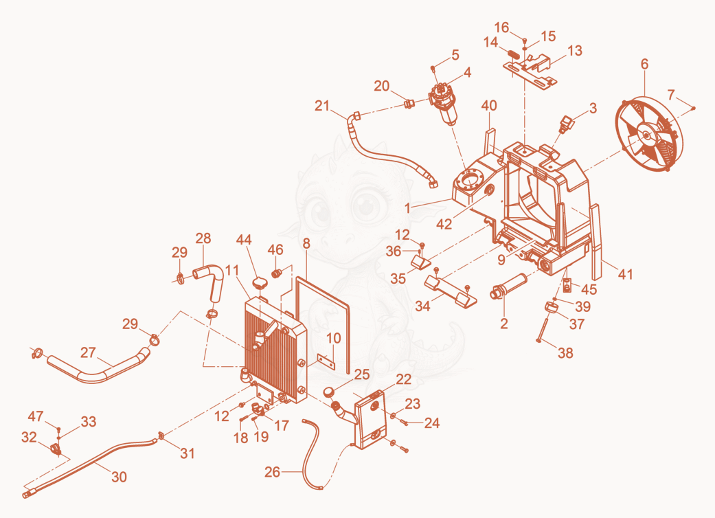 Exploded parts diagram of the Tank - Radiator DPU80/90 of a Wacker Neuson DPU80LEM770, with numbered balloons