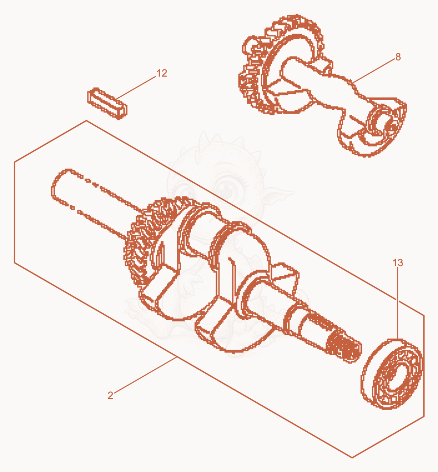 Despiece del Crankshaft de una máquina Wacker Neuson BPU5045A, con globos numerados