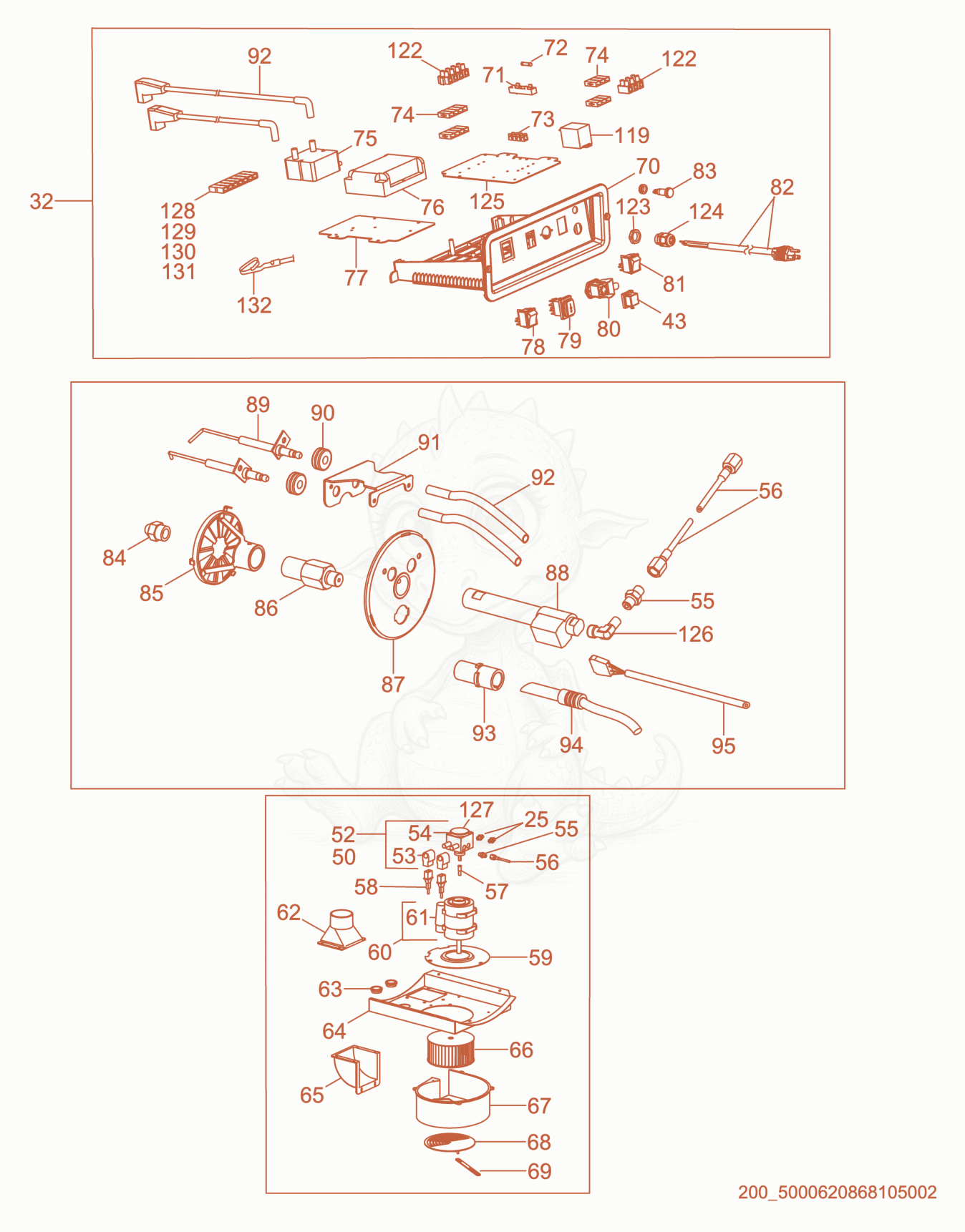 Exploded parts diagram of the Fuel Pump/Control Panel/Burner of a Wacker Neuson HI400HDD, with numbered balloons
