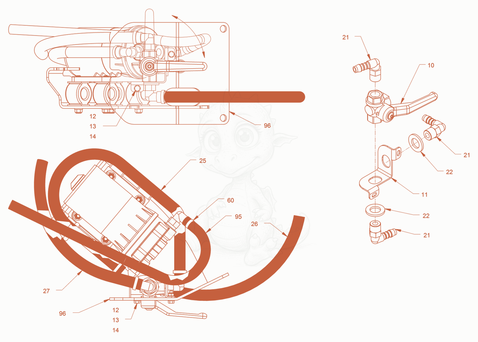 Exploded parts diagram of the frost protection for sprinkling of a Wacker Neuson RD18-100C, with numbered balloons