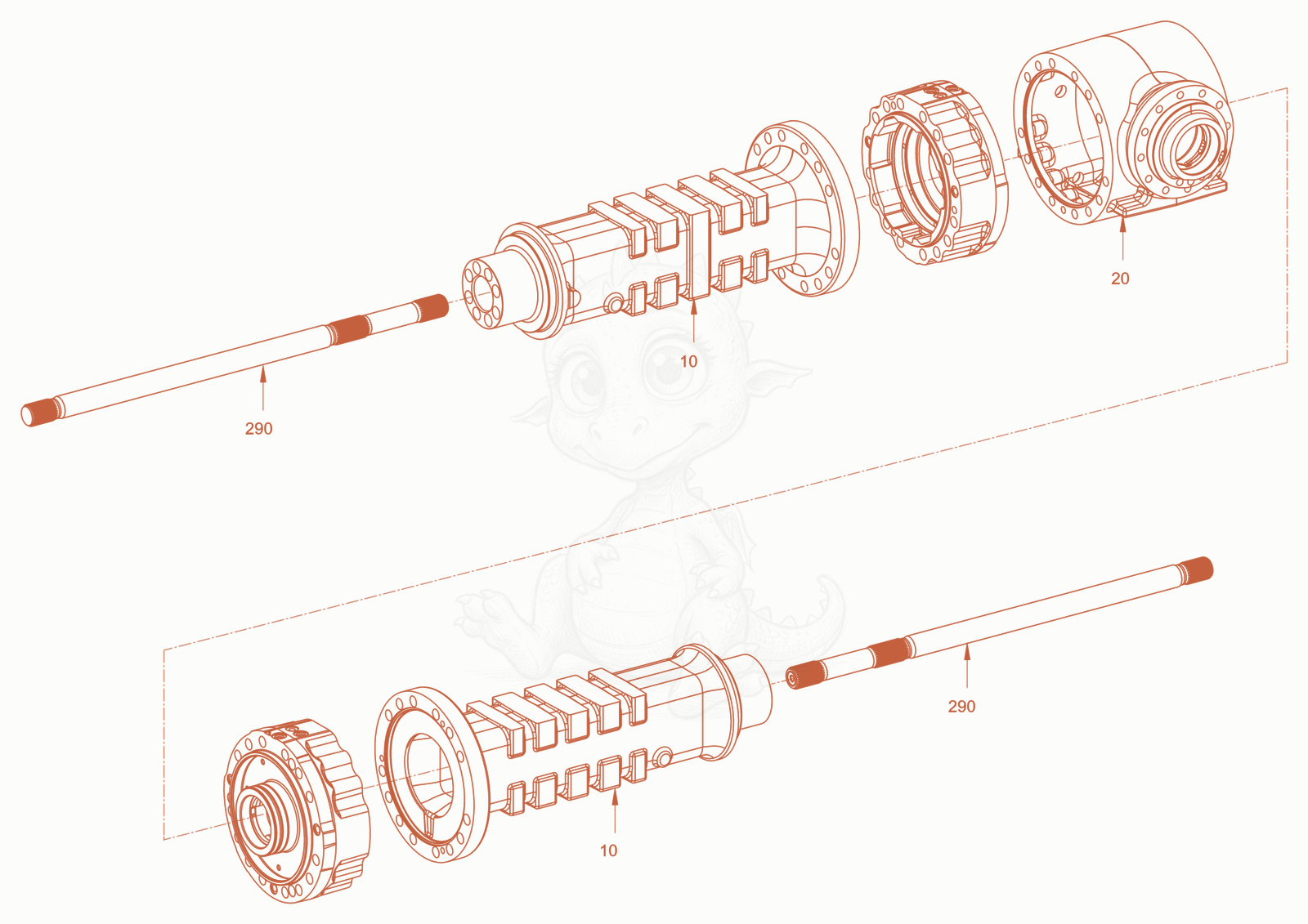 Exploded parts diagram of the planetary axle and suspension of a Wacker Neuson RC110USROPS, with numbered balloons