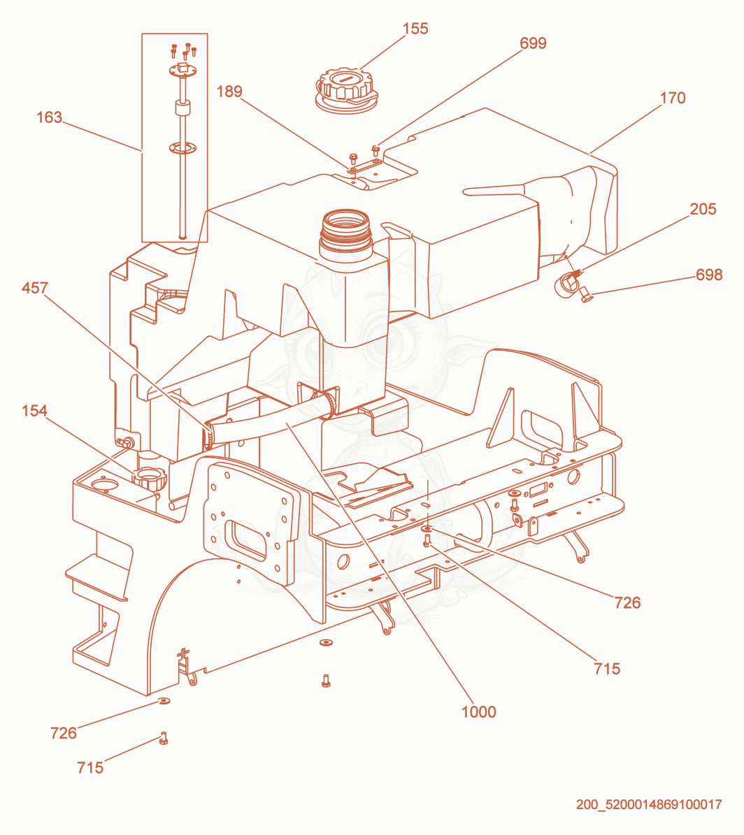 Exploded parts diagram of the Water Tank cpl. of a Wacker Neuson RD27-120, with numbered balloons