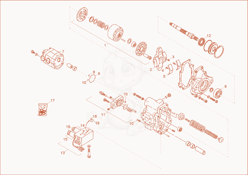 Exploded parts diagram of the HYDRAULIK PUMP DISASSEMBLED of a Wacker Neuson 50Z3, with numbered balloons