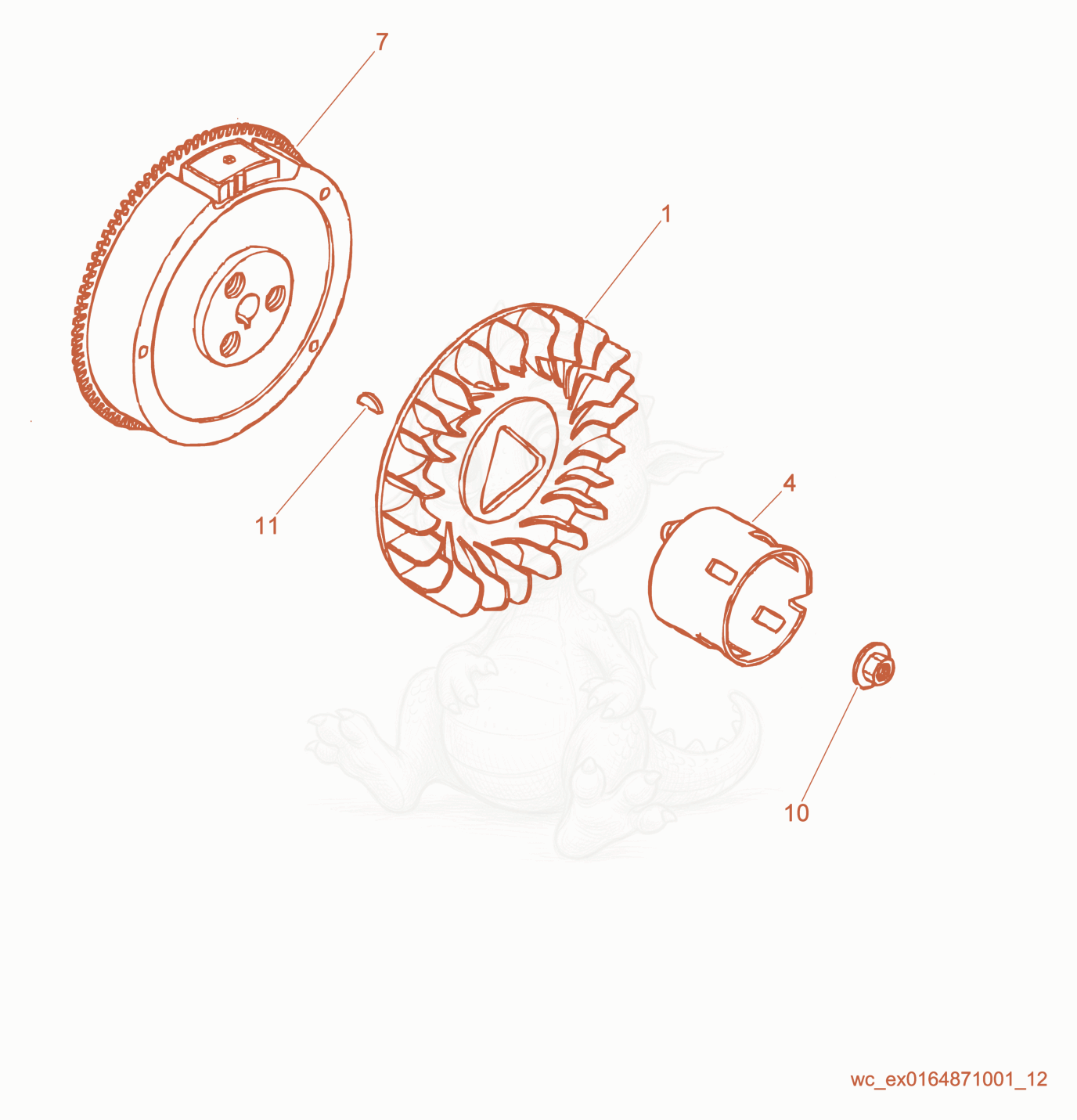 Exploded parts diagram of the Flywheel cpl. of a Wacker Neuson G7AI, with numbered balloons