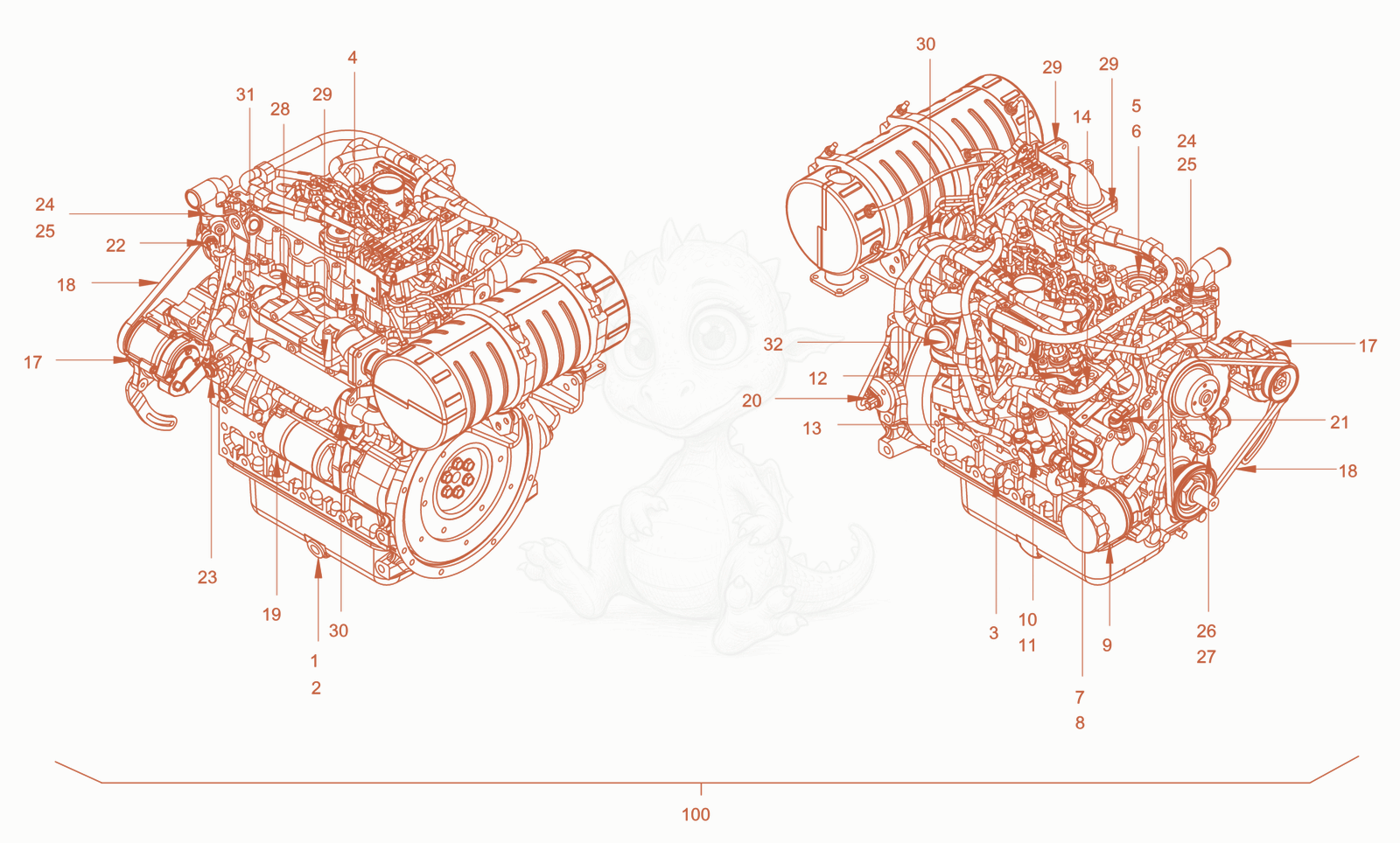 Exploded parts diagram of the pump drive and engine assembly of a Wacker Neuson RD45-140C, with numbered balloons
