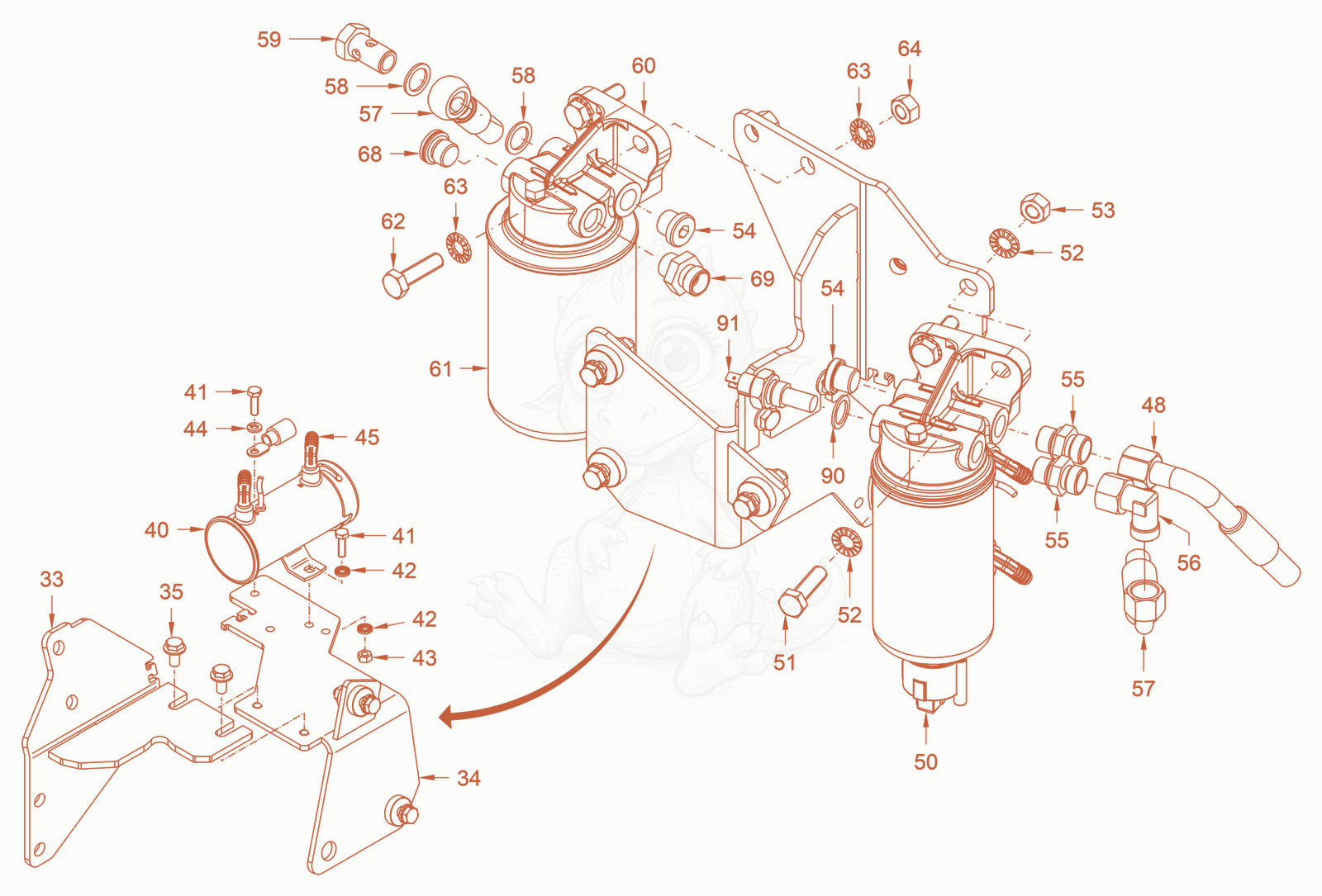 Exploded parts diagram of the fuel system of a Wacker Neuson RD28-120DPF, with numbered balloons