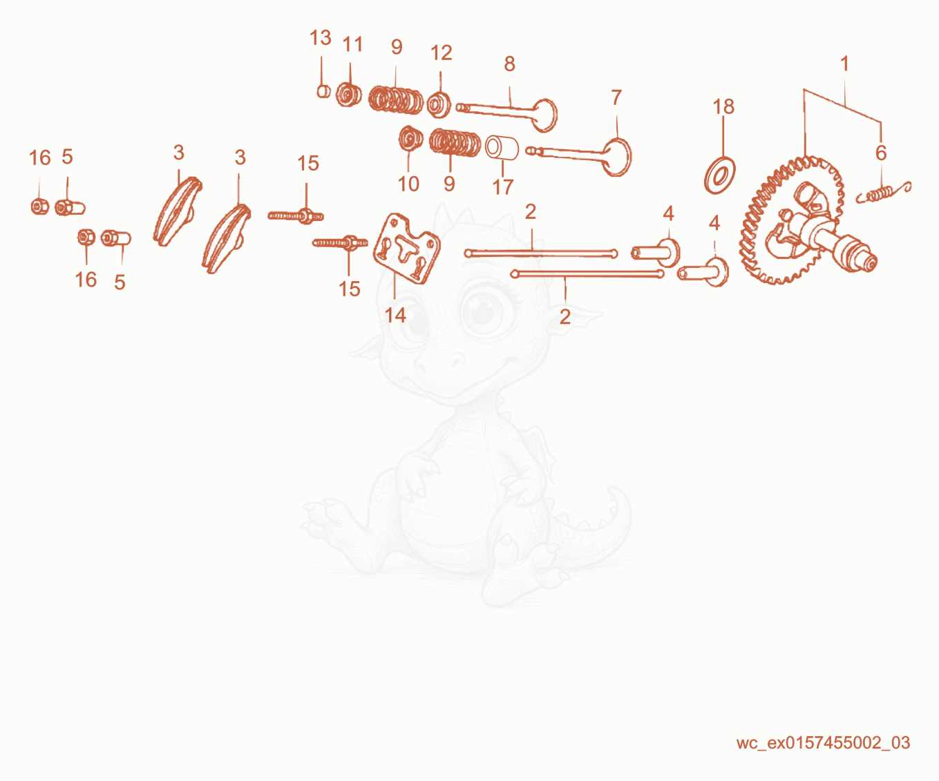 Exploded parts diagram of the Camshaft of a Wacker Neuson GV7000A, with numbered balloons