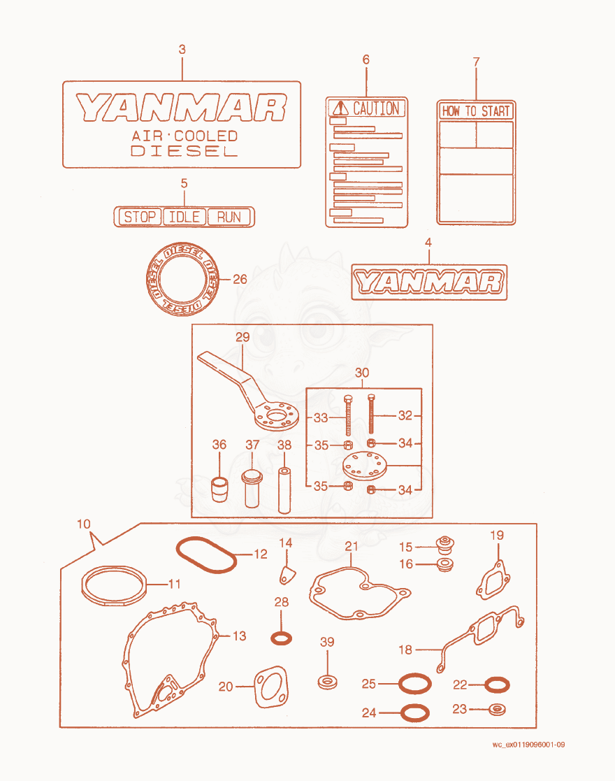 Exploded parts diagram of the Labels/Gasket Set of a Wacker Neuson VP2050Y, with numbered balloons