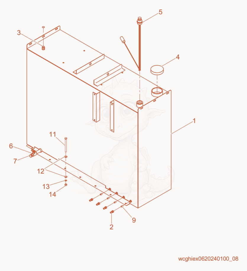Exploded parts diagram of the Fuel Tank cpl. of a Wacker Neuson CH5000, with numbered balloons
