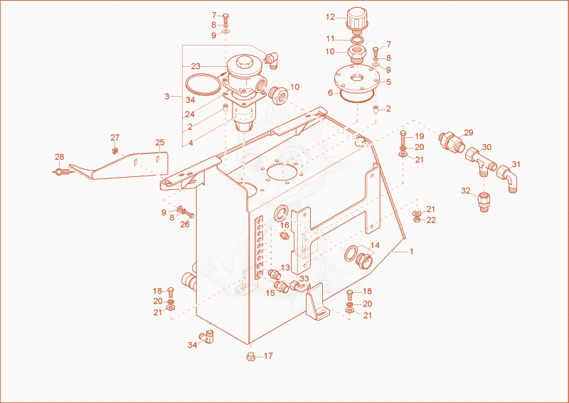 Exploded parts diagram of the hydraulic tank of a Wacker Neuson 3802WD, with numbered balloons