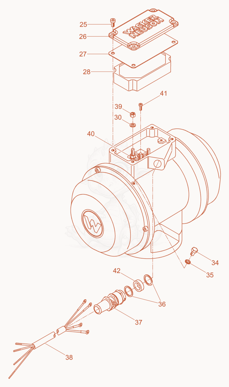 Exploded parts diagram of the External Vibrator cpl. of a Wacker Neuson AR51/5,4/046, with numbered balloons