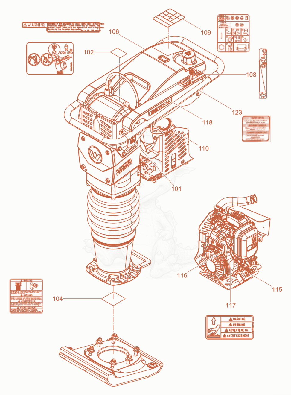 Despiece del Labels de una máquina Wacker Neuson BS70-4AS11INUS, con globos numerados