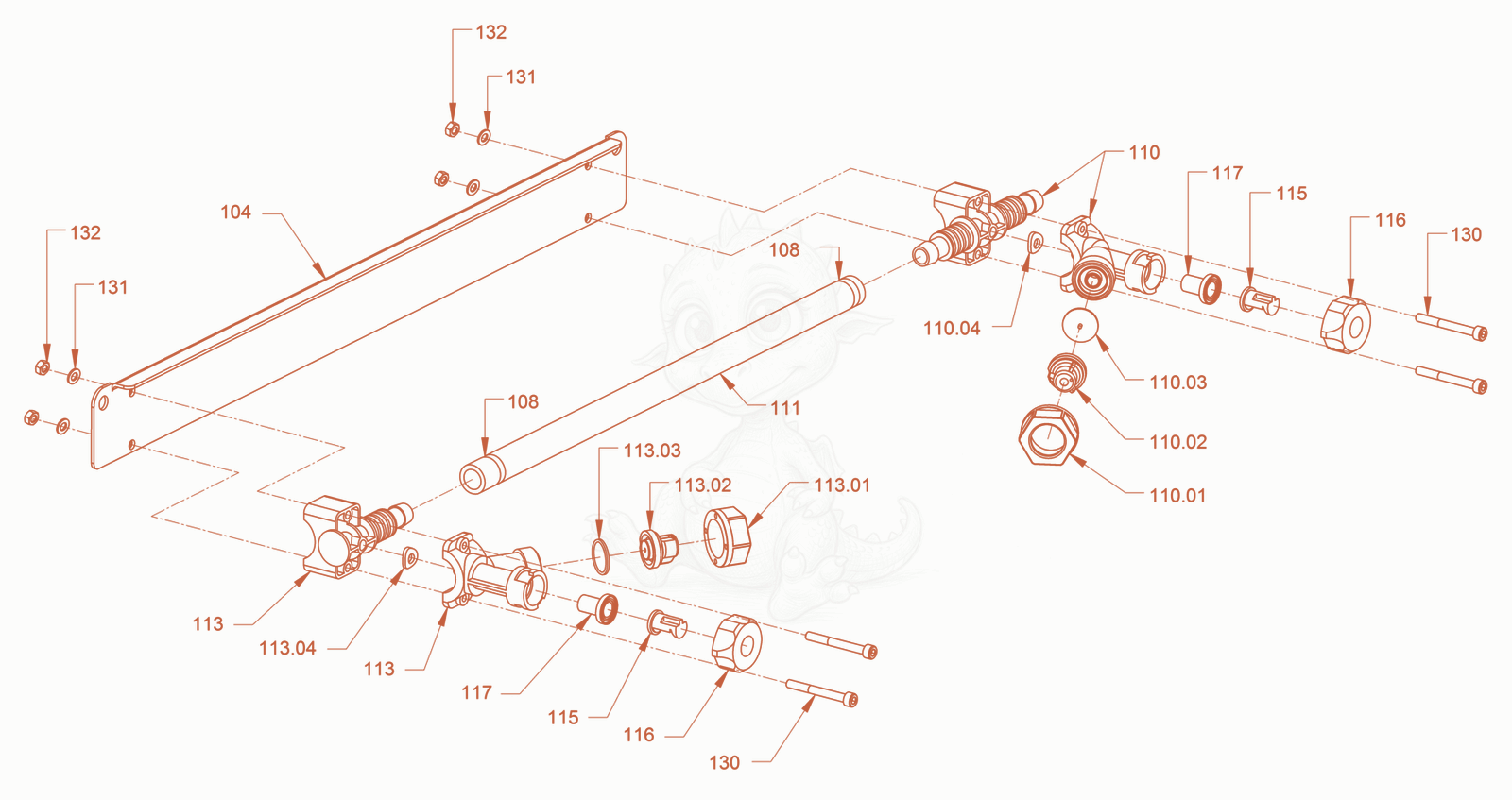 Exploded parts diagram of the sprinkling of a Wacker Neuson RD18-80SE, with numbered balloons