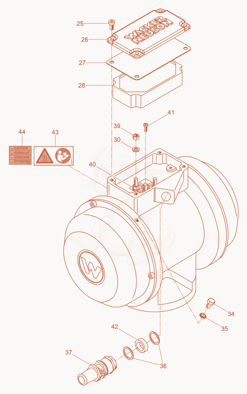Despiece del External Vibrator cpl. de una máquina Wacker Neuson AR41/10,8/046, con globos numerados