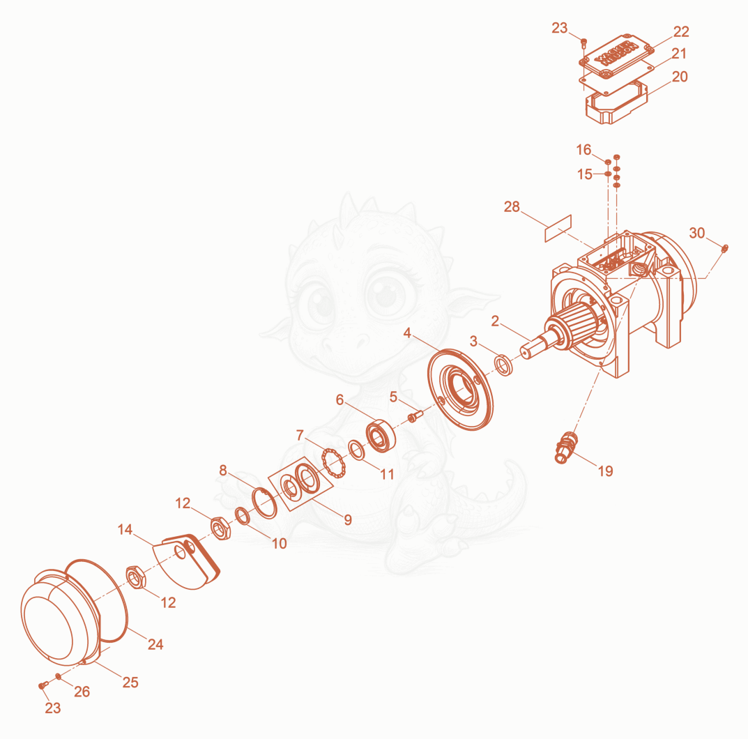 Exploded parts diagram of the External Vibrator cpl. of a Wacker Neuson AR64/6/042, with numbered balloons