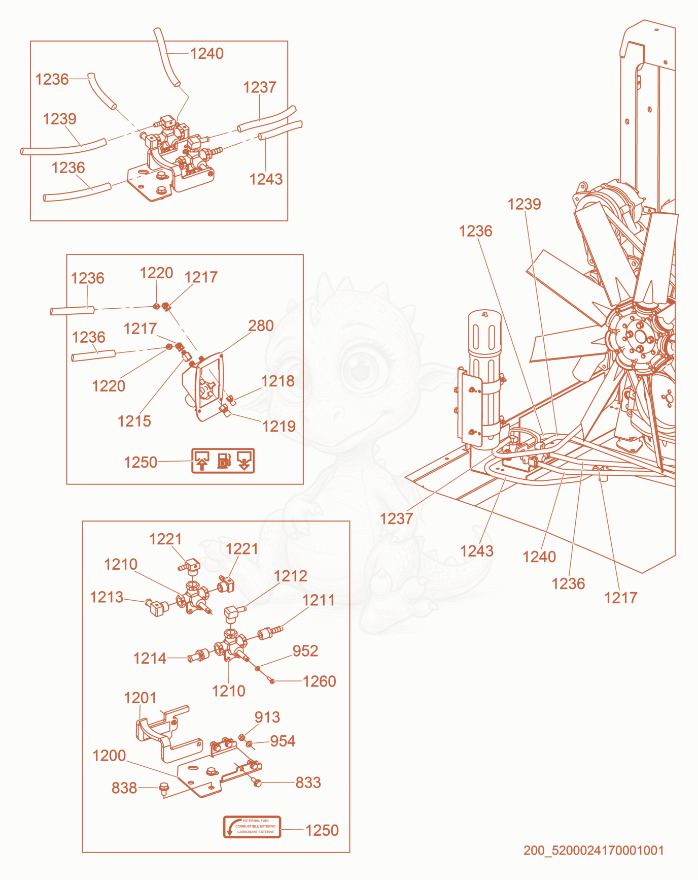 Exploded parts diagram of the Option-Fuel Quick Disconnect of a Wacker Neuson G70, with numbered balloons