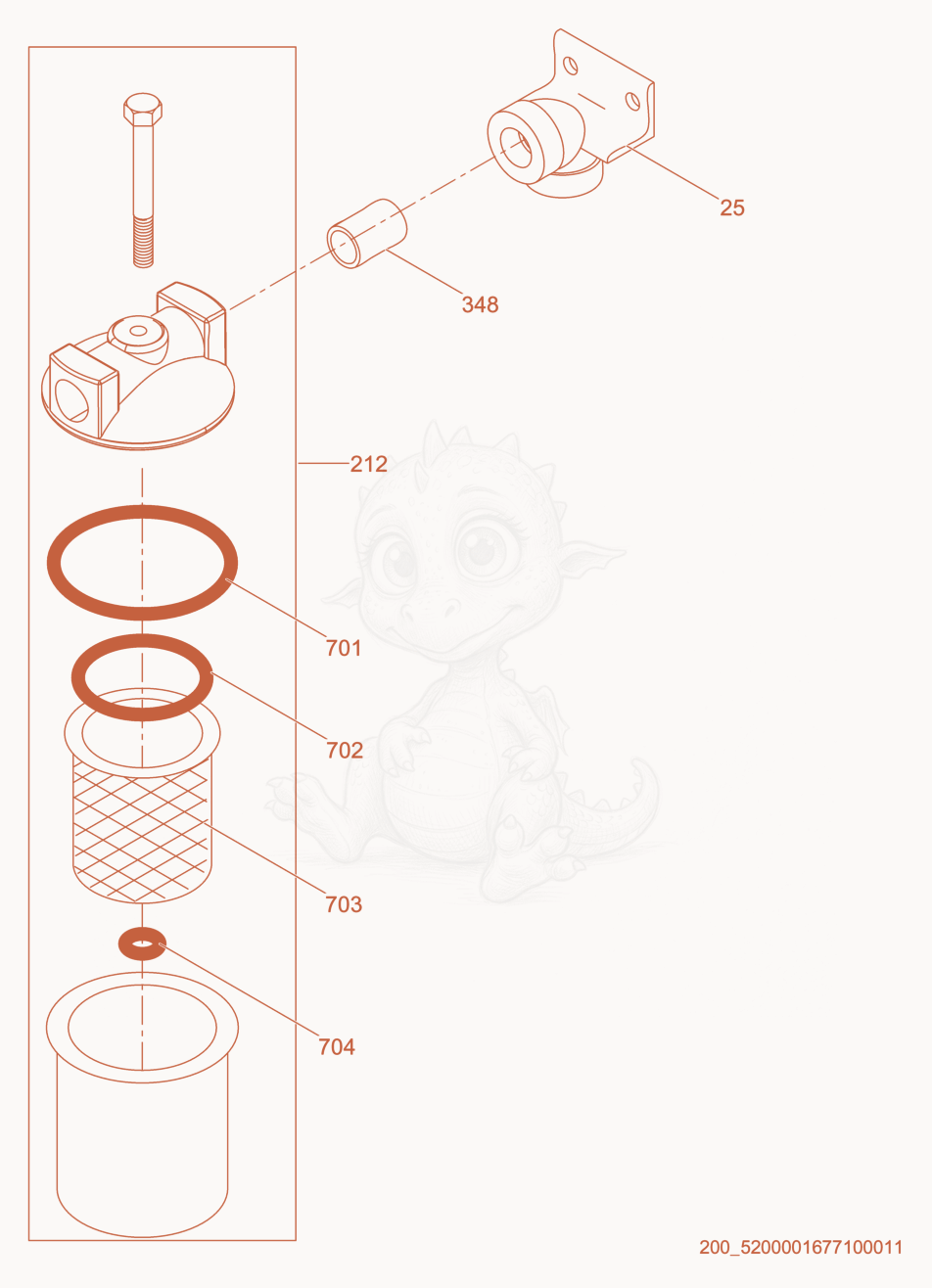 Despiece del Strainer de una máquina Wacker Neuson E1100, con globos numerados