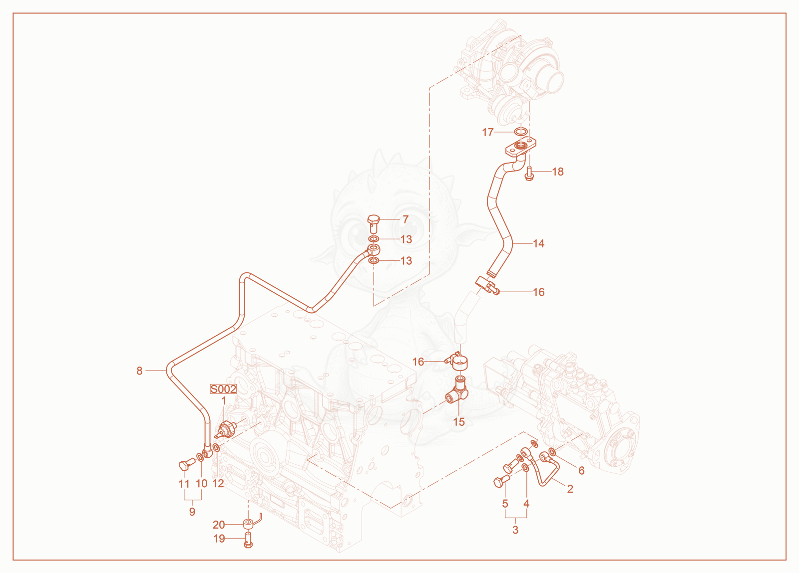 Exploded parts diagram of the Oil Pipe of a Wacker Neuson SM100, with numbered balloons