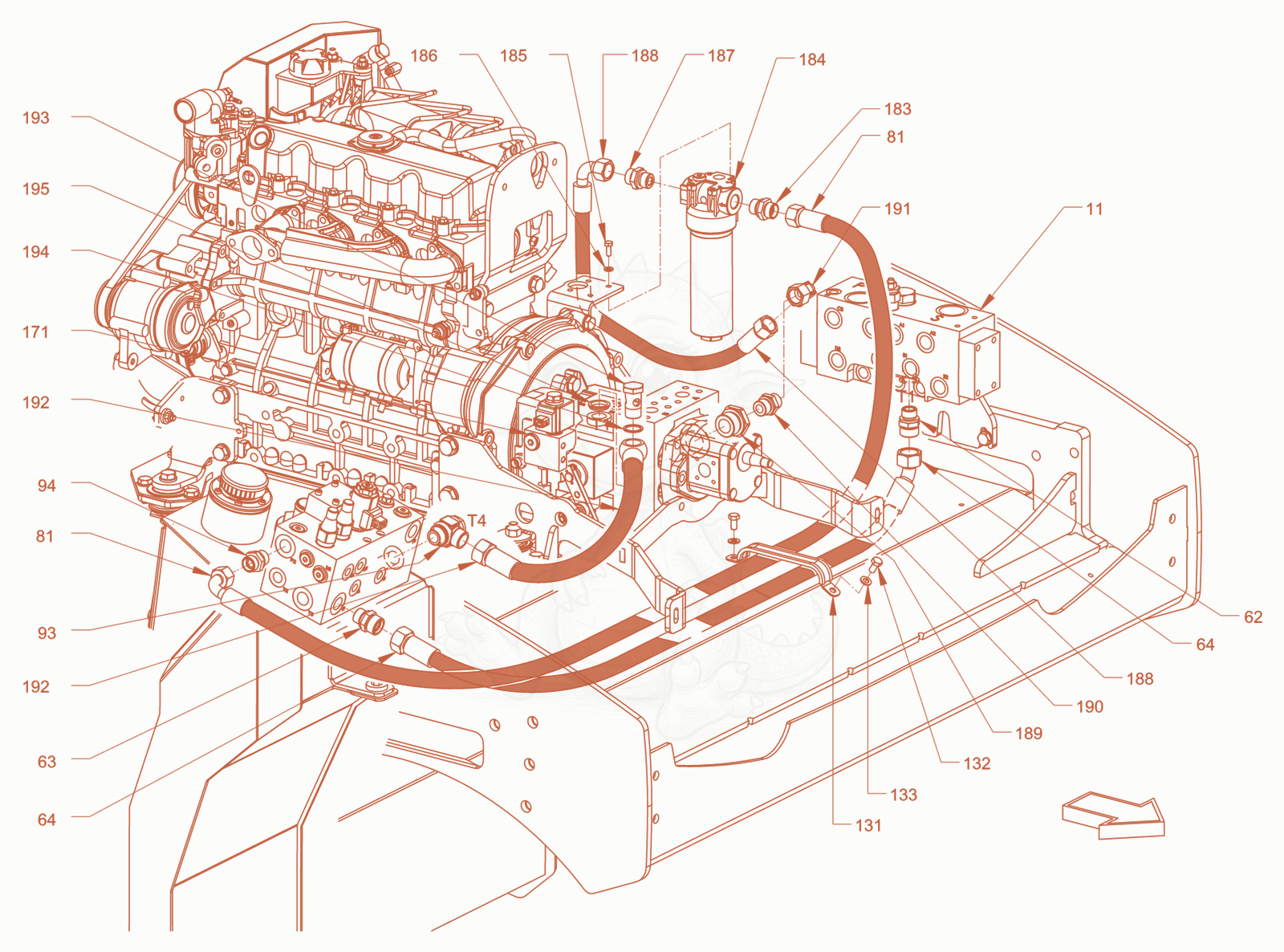 Exploded parts diagram of the advance drive of a Wacker Neuson RD45-140C, with numbered balloons