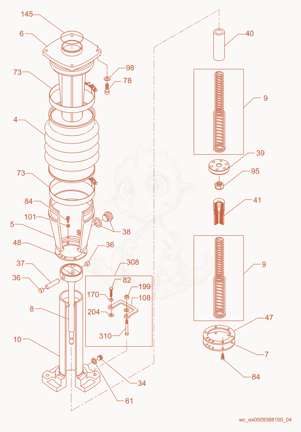 Exploded parts diagram of the Guide Cylinder of a Wacker Neuson BS60-4, with numbered balloons