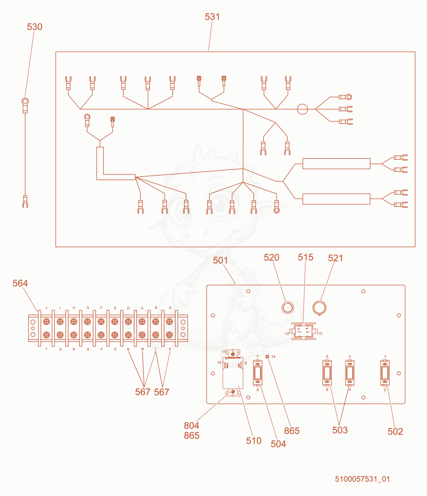Exploded parts diagram of the Wiring Harness/Control Panel of a Wacker Neuson LTN6L-VS, with numbered balloons