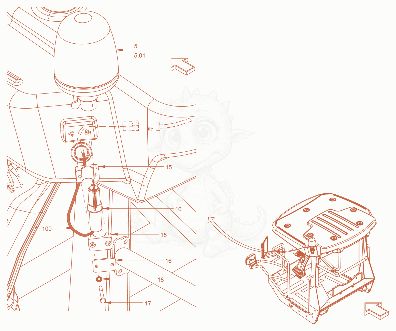 Exploded parts diagram of the rotary beacon of a Wacker Neuson RC110PUSROPS, with numbered balloons