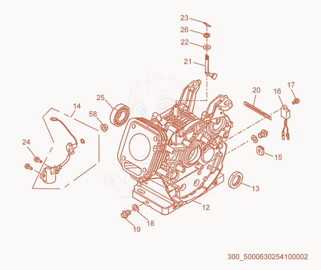 Exploded parts diagram of the Crankcase of a Wacker Neuson ML440, with numbered balloons