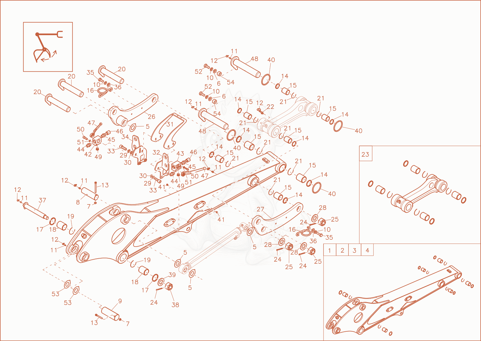 Exploded parts diagram of the DIPPER ARM (OPTION) of a Wacker Neuson EW65, with numbered balloons