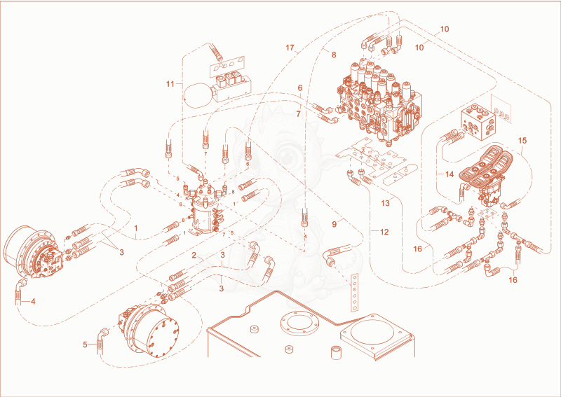 Exploded parts diagram of the TRAVELLING GEAR INSTALLATION of a Wacker Neuson ET145, with numbered balloons