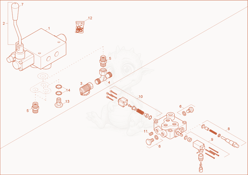 Exploded parts diagram of the operating valve of a Wacker Neuson TD09, with numbered balloons