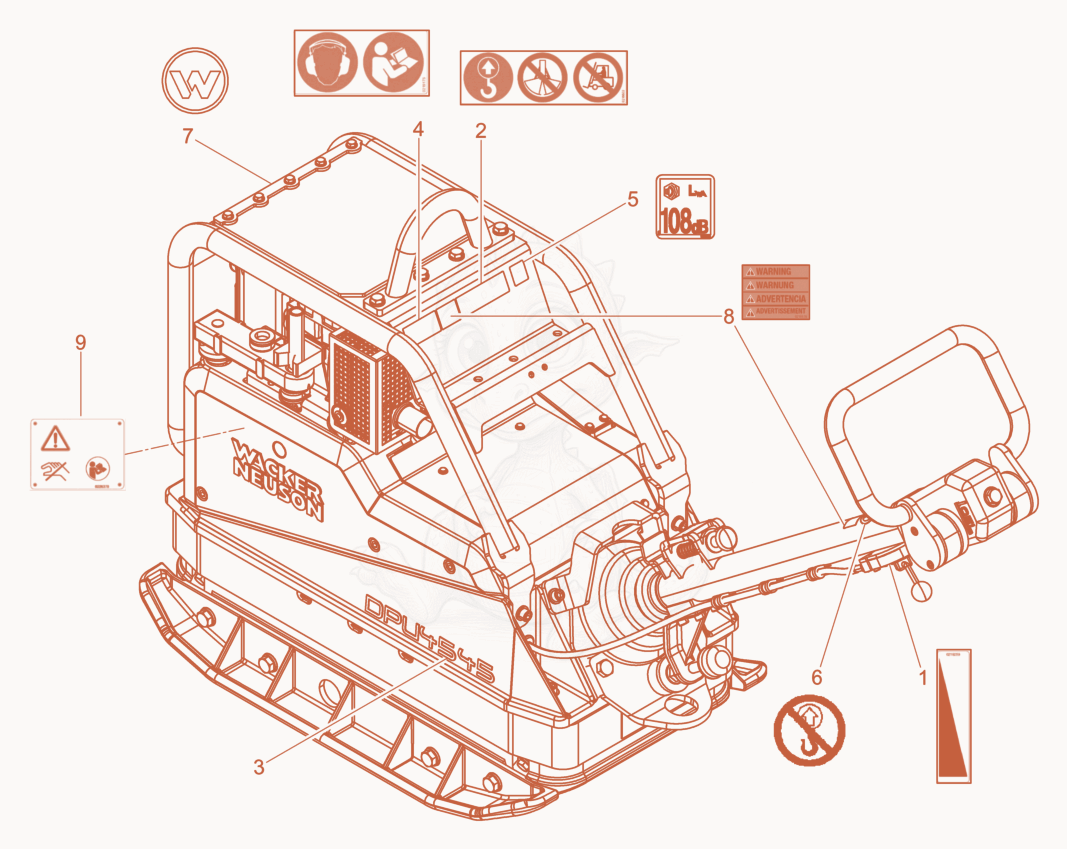 Exploded parts diagram of the Labels US of a Wacker Neuson DPU4545HAP, with numbered balloons