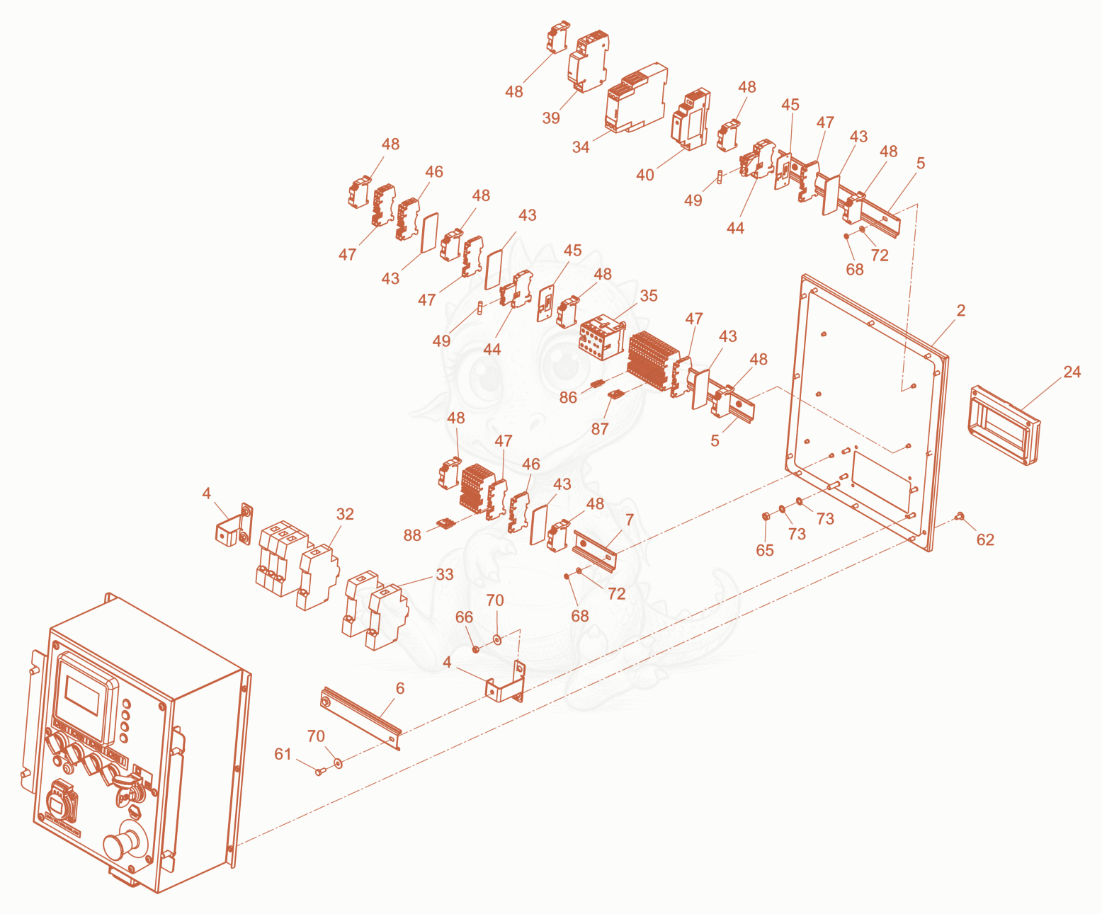 Exploded parts diagram of the control panel LTN5Y HD of a Wacker Neuson LTN5YPHD, with numbered balloons