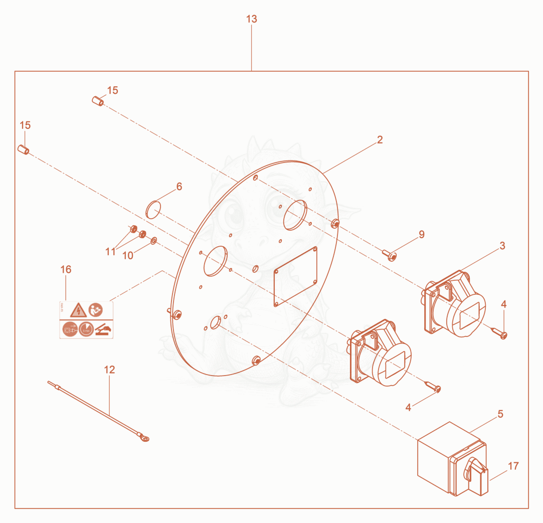 Exploded parts diagram of the Front panel cpl. of a Wacker Neuson FUE2/250/200W, with numbered balloons
