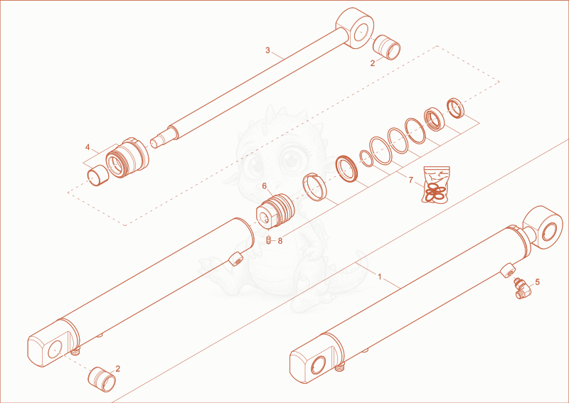 Exploded parts diagram of the dipper arm cylinder of a Wacker Neuson EZ17, with numbered balloons