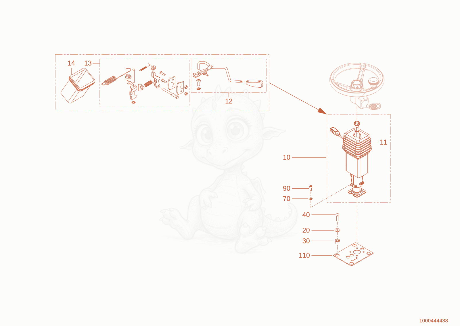 Exploded parts diagram of the steering column of a Wacker Neuson WL28E(A10-01), with numbered balloons