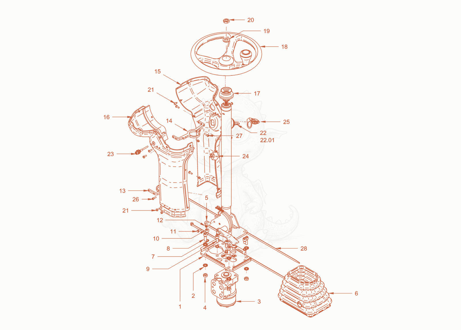 Exploded parts diagram of the steering of a Wacker Neuson RC50PDPFCAB, with numbered balloons