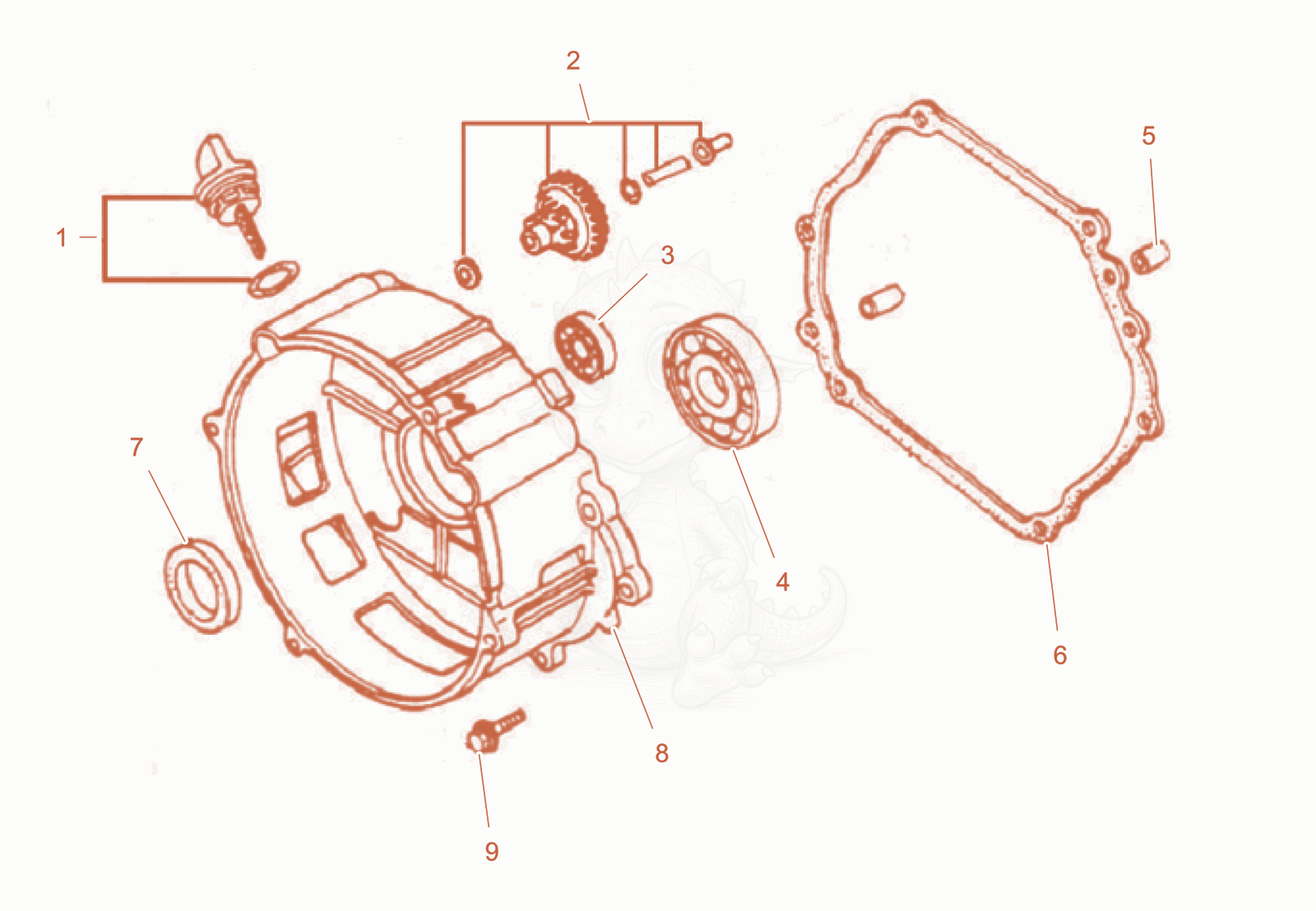 Despiece del Crankcase cover cpl. de una máquina Wacker Neuson GS6503GCE, con globos numerados
