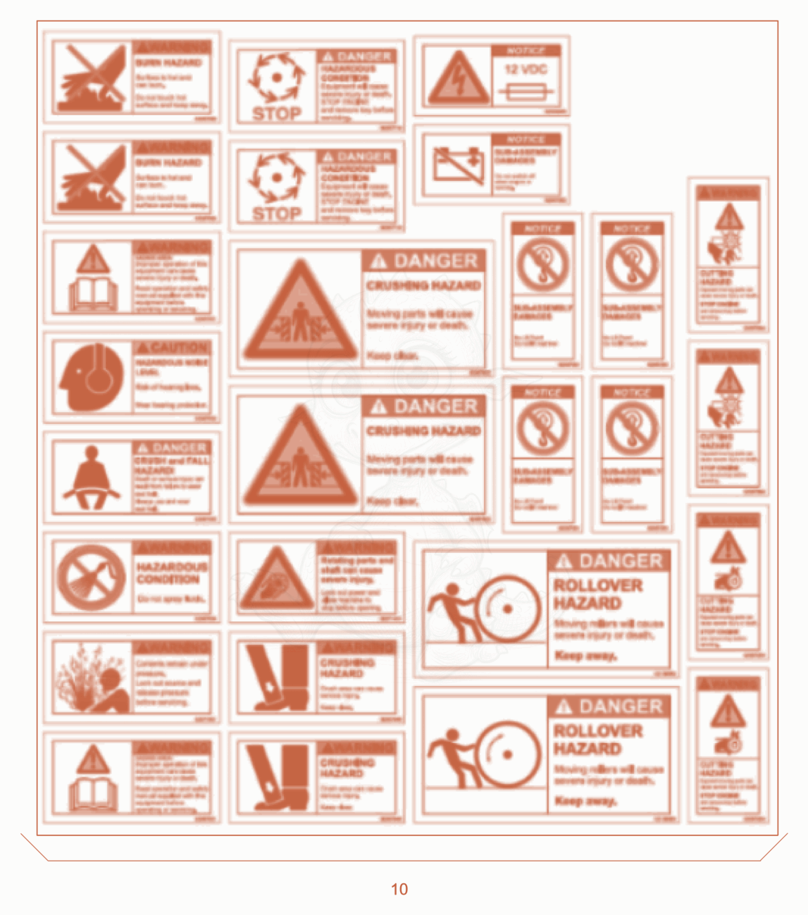 Exploded parts diagram of the sticker arrangement of a Wacker Neuson RD45-140, with numbered balloons