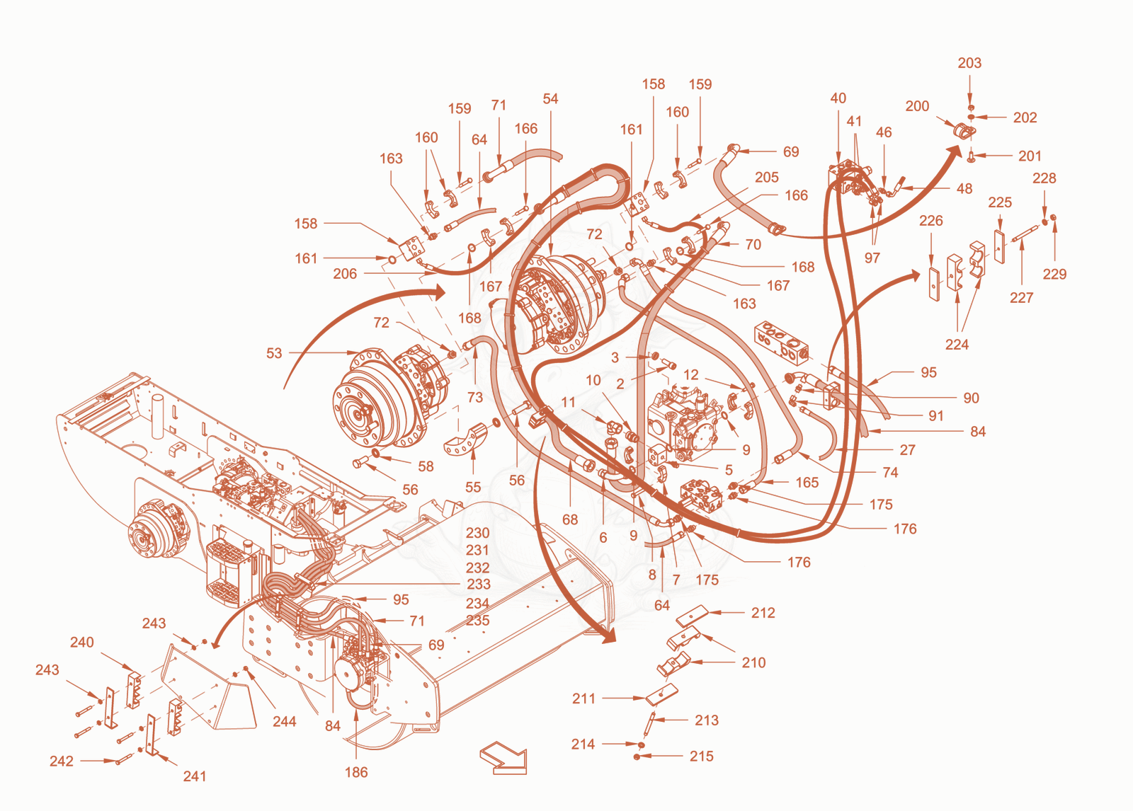 Exploded parts diagram of the advance drive of a Wacker Neuson RC70VOUS, with numbered balloons