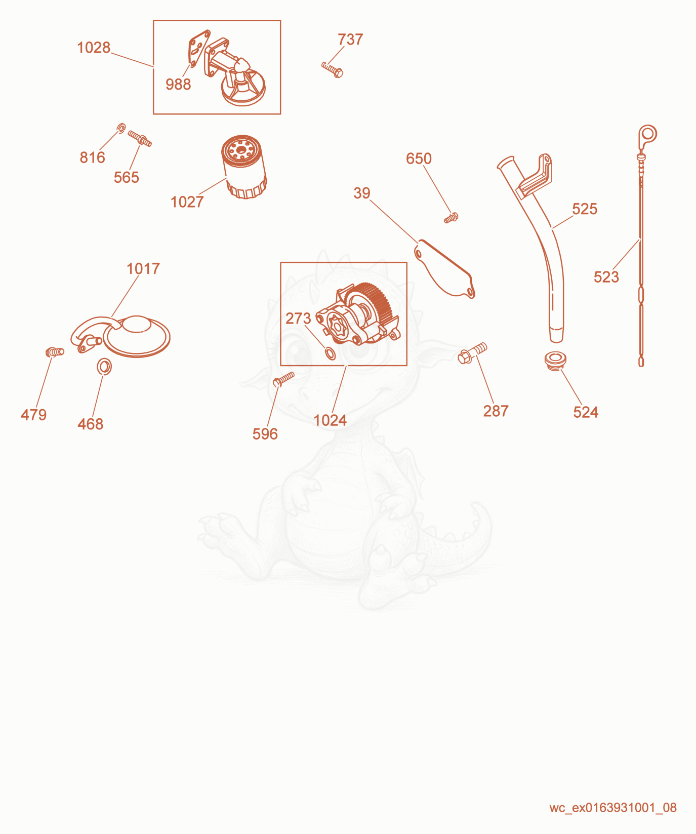 Exploded parts diagram of the Dipstick/Oil Pump of a Wacker Neuson GPS9700, with numbered balloons