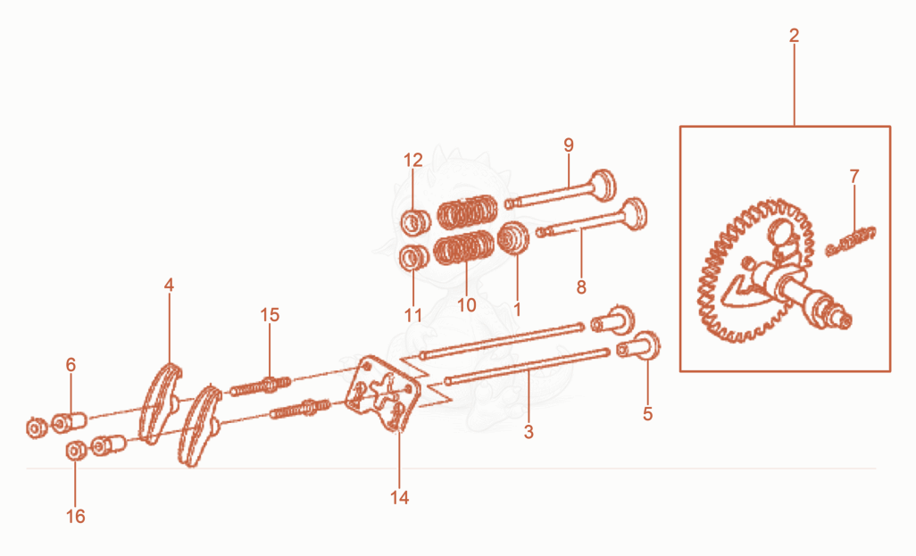 Despiece del Camshaft de una máquina Wacker Neuson VP1030AW, con globos numerados