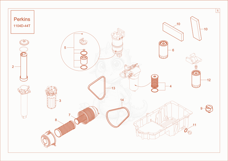 Exploded parts diagram of the service kit (1000h) of a Wacker Neuson ST45(S04-04), with numbered balloons