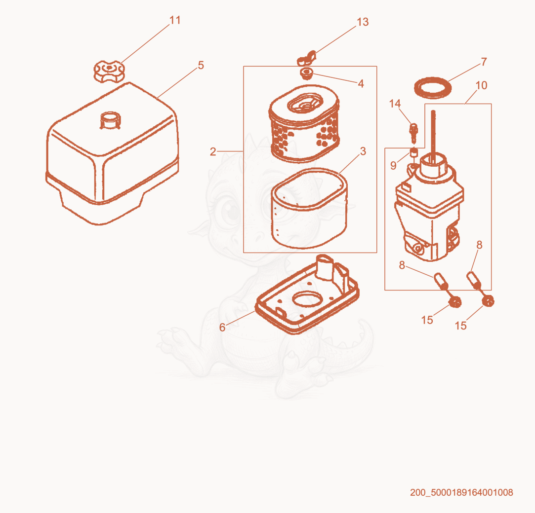 Exploded parts diagram of the Air Cleaner of a Wacker Neuson PT3A, with numbered balloons