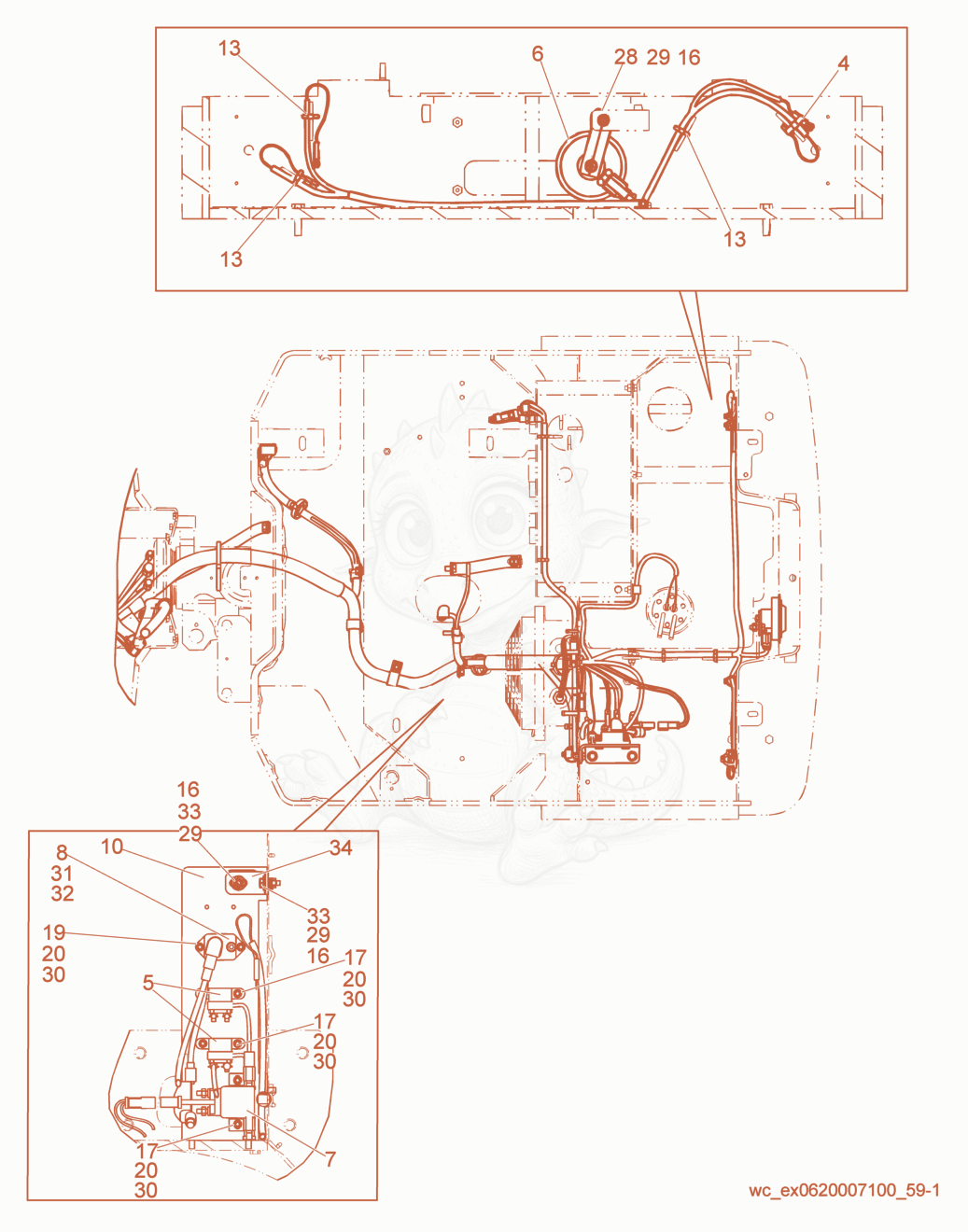 Exploded parts diagram of the Wiring Diagram- Engine Start-Relay of a Wacker Neuson RD27-120, with numbered balloons