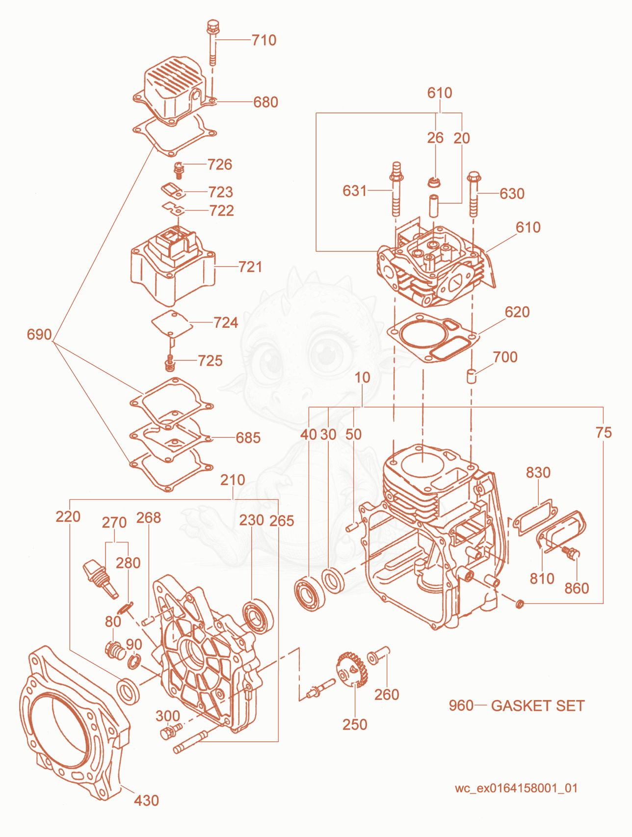Exploded parts diagram of the Crankcase of a Wacker Neuson BS50-4, with numbered balloons