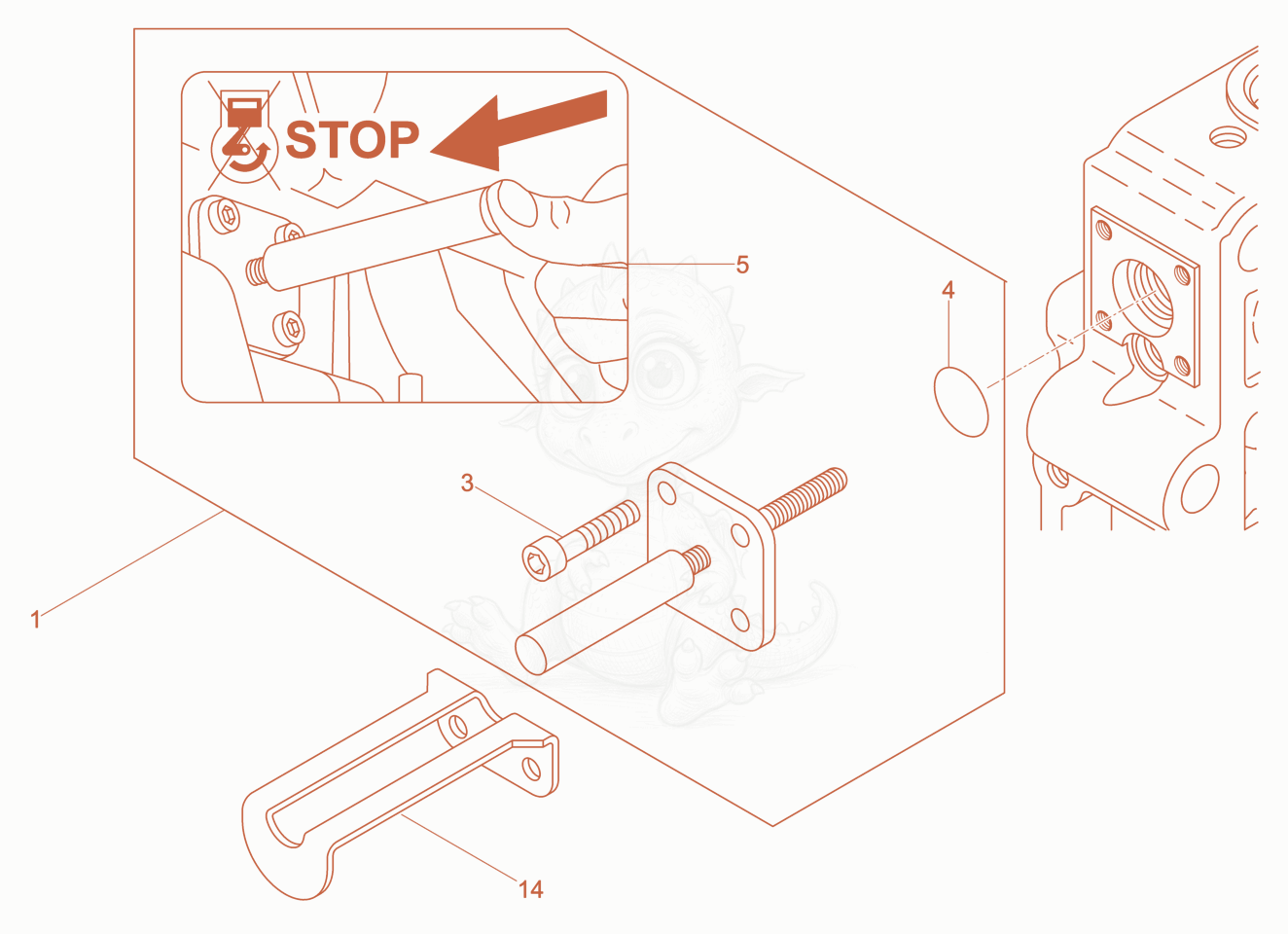 Exploded parts diagram of the Engine stop device of a Wacker Neuson DPU2550H, with numbered balloons