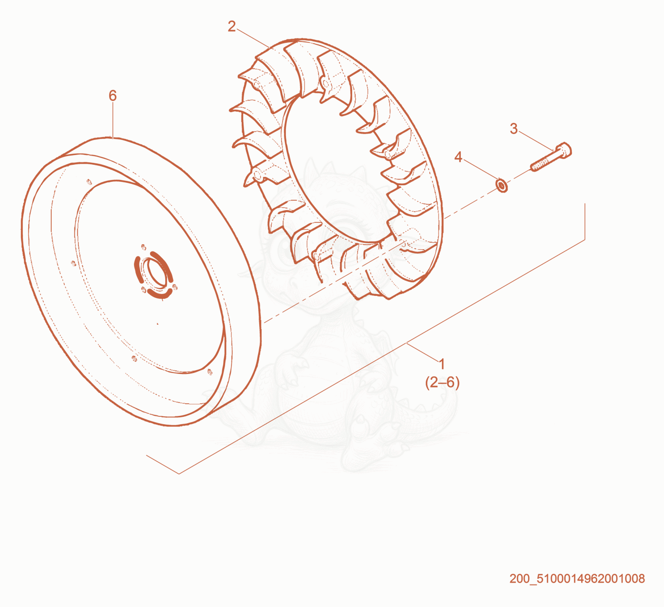 Exploded parts diagram of the Flywheel of a Wacker Neuson PT3H, with numbered balloons